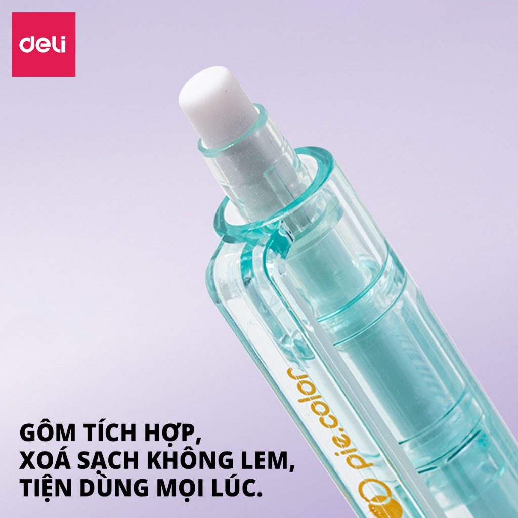 Bút Chì Kim Deli Ngòi 0.5/0.7mm Bút Chì Bấm Học Sinh Thiết Kế Siêu Xinh Phối Màu Pastel Kèm Gôm Tẩy Đầu Bút Tiện Lợi
