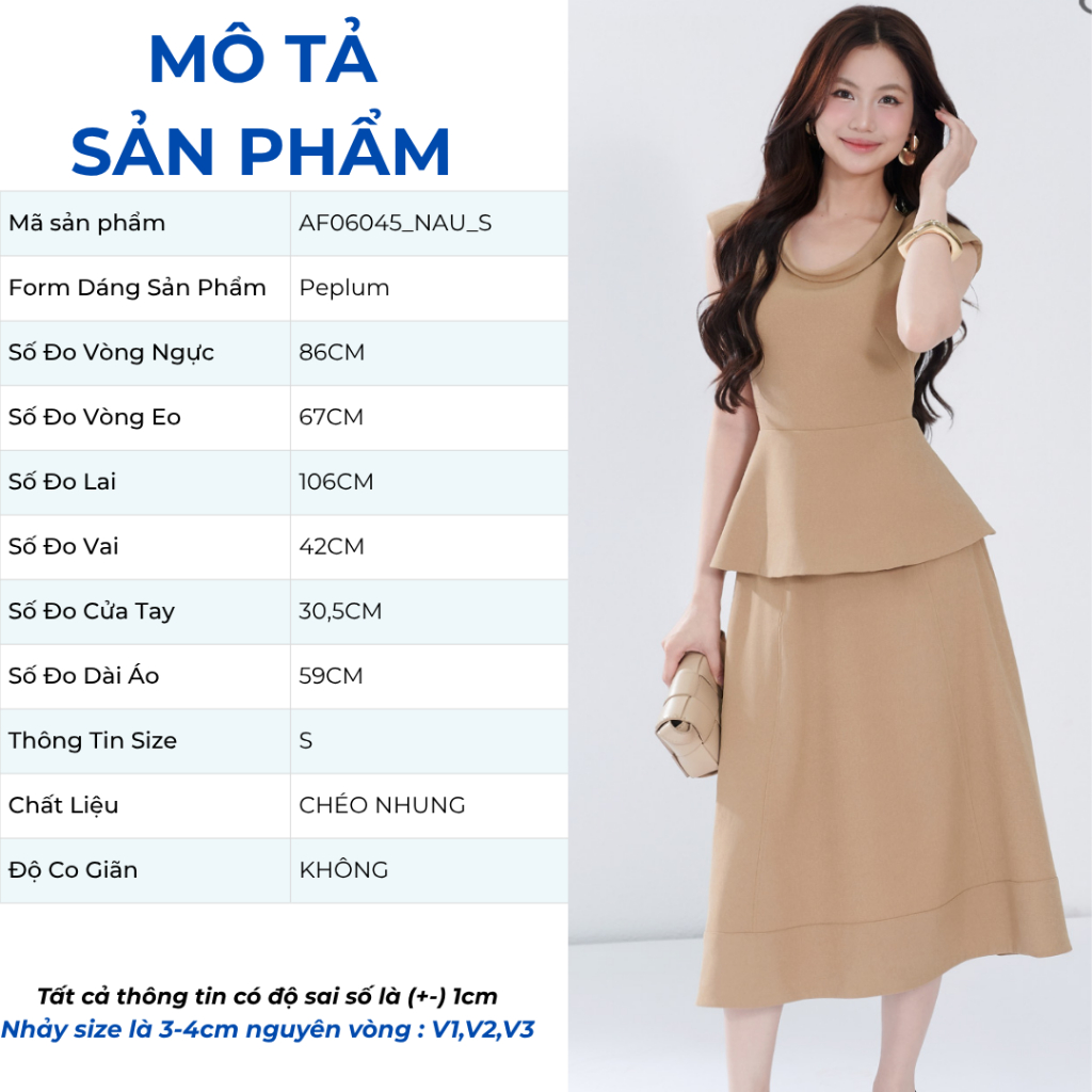 Set lẻ Áo peplum cổ kiểu AF06045 - Chân váy nữ GUMAC A xòe may viền VF06046