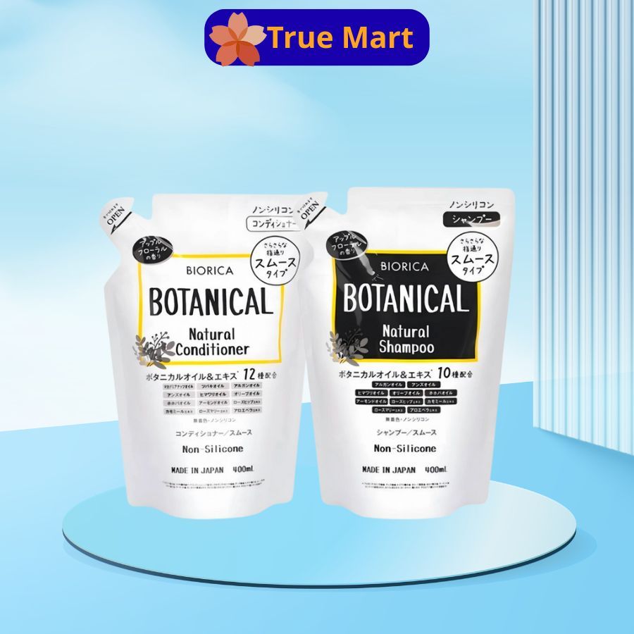 Cặp Dầu Gội Xả Táo Đen Hatomugi Botanical Nhật Bản không chứa Silicone 400mlx2 túi