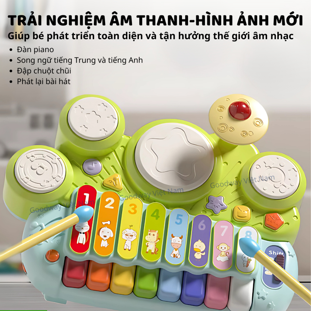 Đồ chơi âm nhạc Đàn Gõ Xylophone điện tử 8 nốt kèm trống Goodway Electronic Xylophone cho bé