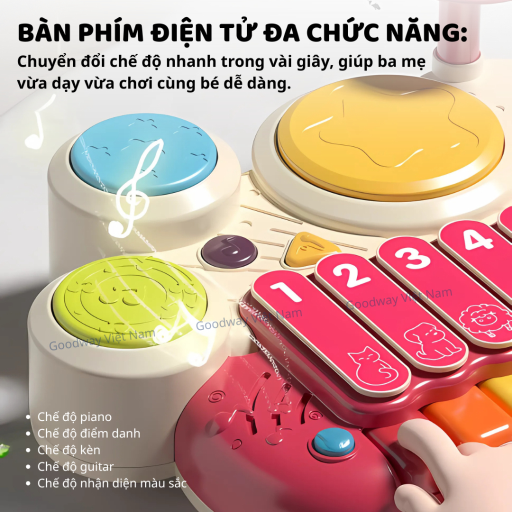 Đồ chơi âm nhạc Đàn Gõ Xylophone điện tử 8 nốt kèm trống Goodway Electronic Xylophone cho bé