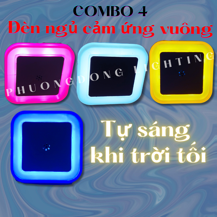 COMBO 4 Đèn ngủ Cảm Ứng Vuông Tự Động Sáng Khi Trời Tối Tiết Kiệm Điện Năng