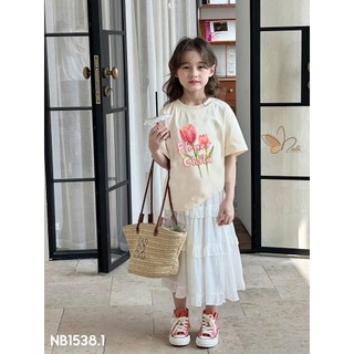 [B&G] Sét váy áo cotton be in hoa kèm chân váy dài trắng tiểu thư cho bé gái từ 12-45kg(2-12 tuổi)