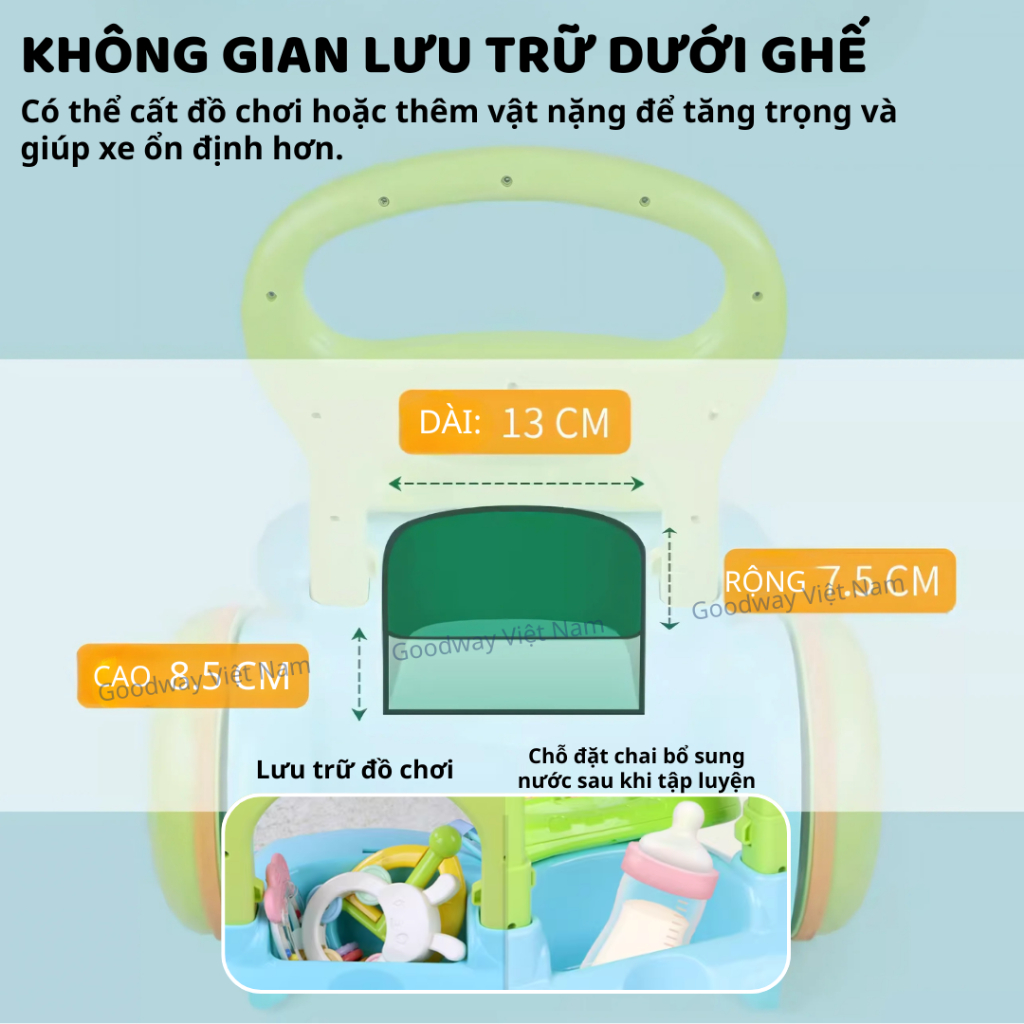 Xe đẩy tập đi tập đứng cho bé kèm bảng đồ chơi Montessori có âm thanh Goodway Music Baby Walker