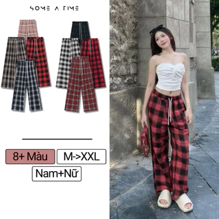 Quần Kẻ Caro Ống Suông Rộng Sometime 8 Màu Nam Nữ Unisex Có Giải Rút Vải Không Xù Mặc Đi Chơi Đi Ngủ-CR01