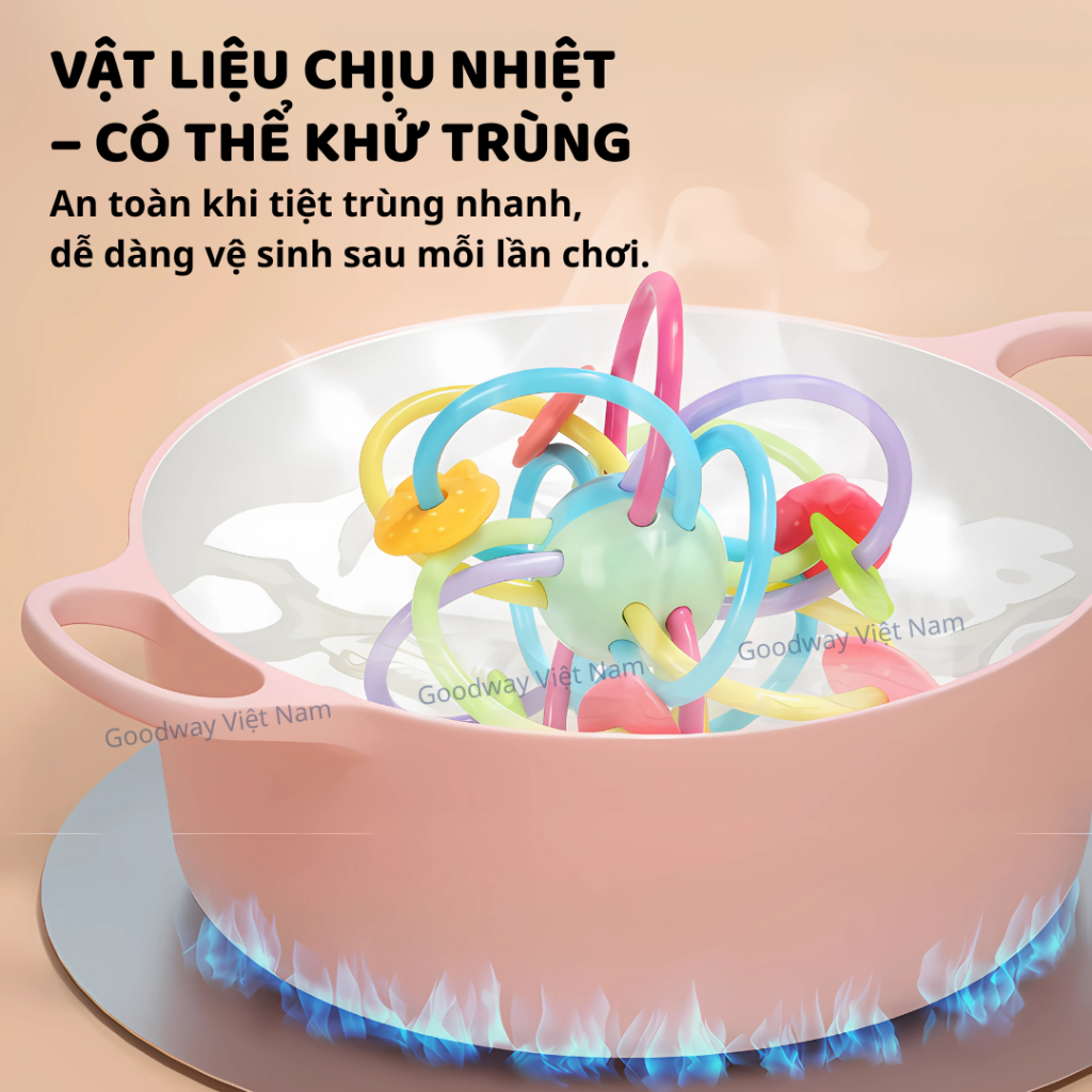 Đồ chơi lục lạc gặm nướu silicone cho bé sơ sinh Goodway Teether Rattle an toàn phát triển giác quan