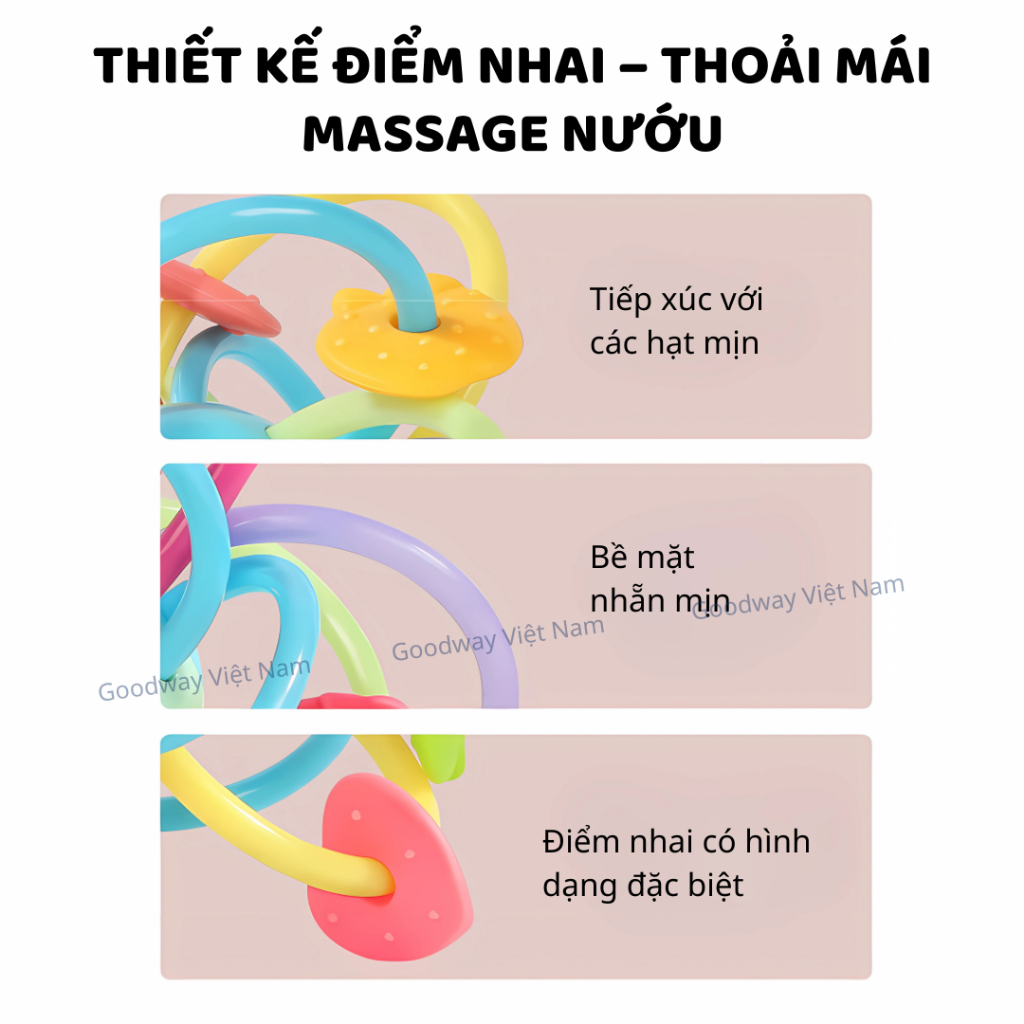 Đồ chơi lục lạc gặm nướu silicone cho bé sơ sinh Goodway Teether Rattle an toàn phát triển giác quan