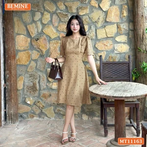 Đầm thiết kế BEMINE cổ tròn nơ vai dáng chữ A phù hợp đi làm-MT11163