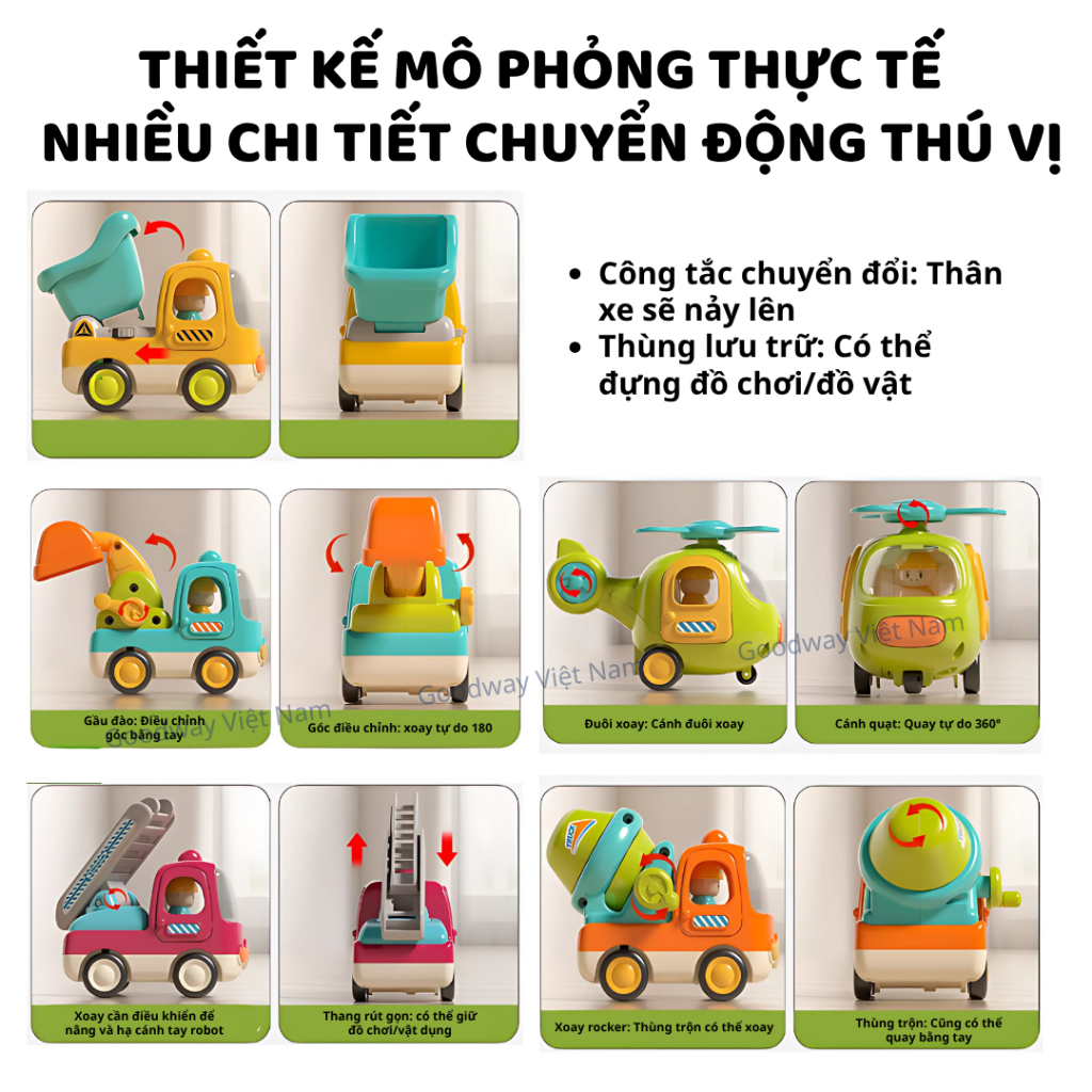 Ô Tô Đồ Chơi Trẻ Em Goodway Xe Tải Xe Trộn Bê Tông Xe Xúc Cát Có Nhạc Xe Công Trình Đồ Chơi Cho Bé