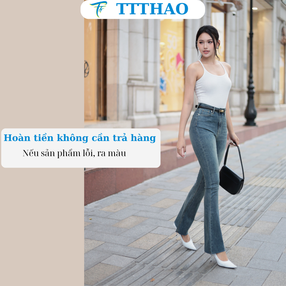 Quần jean nữ ống loe CẮT LAI TTTHAO cao cấp dài 103cm quần jeans ống bas VNXK phong cách quần jeans nữ basic J19