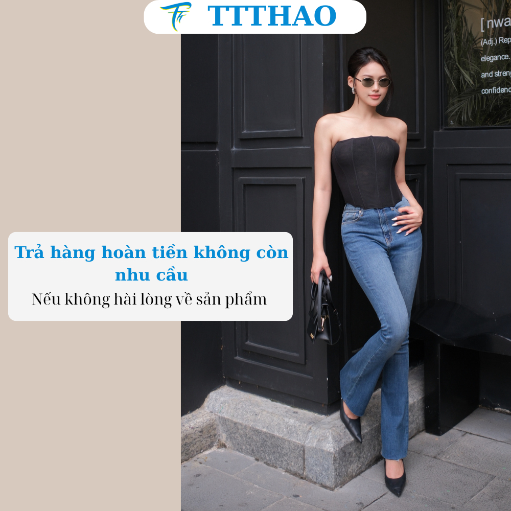 Quần jean nữ ống loe CẮT LAI TTTHAO cao cấp dài 103cm quần jeans ống bas VNXK phong cách quần jeans nữ basic J19