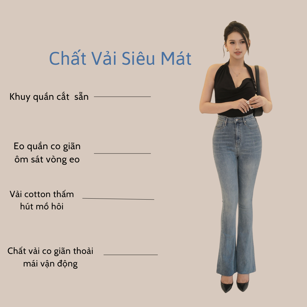 Quần jean nữ ống loe CẮT LAI TTTHAO cao cấp dài 103cm quần jeans ống bas VNXK phong cách quần jeans nữ basic J19