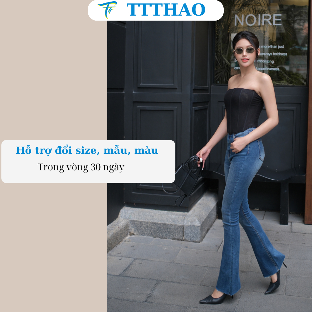 Quần jean nữ ống loe CẮT LAI TTTHAO cao cấp dài 103cm quần jeans ống bas VNXK phong cách quần jeans nữ basic J19