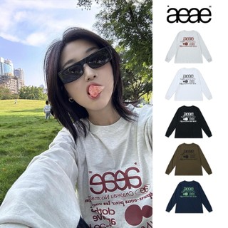 Hàn Quốc mua hộ áo thun dài tay aeae, kiểu mới nhất của nữ vào đầu thu, cổ tròn rộng thùng thình, chữ cái in hoa, áo đôi