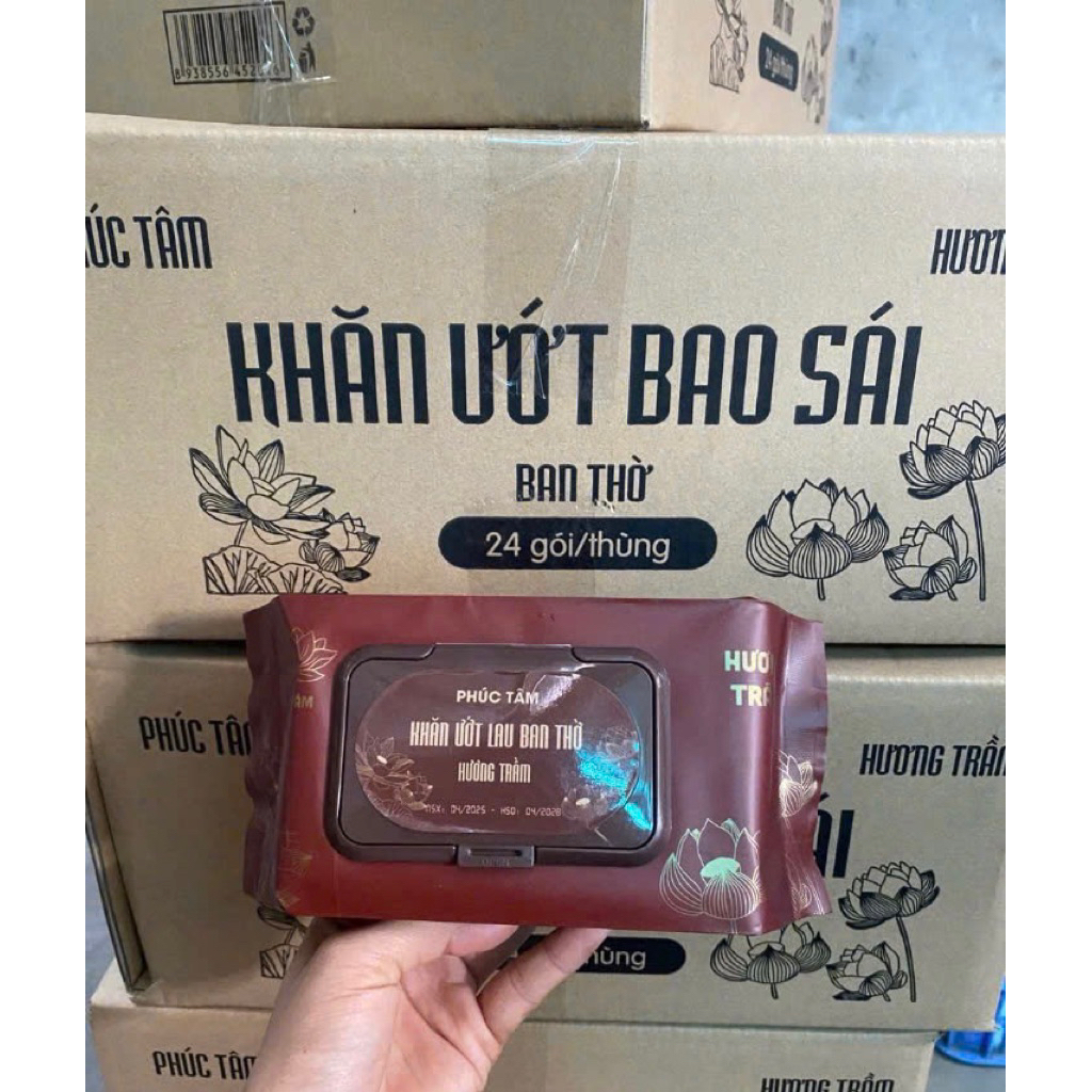 [ Giảm giá 70%] Thùng 24 gói khăn ướt bao sái hương trầm Phúc Tâm mềm nhẹ nhàng làm sạch các vật phẩm thờ cúng
