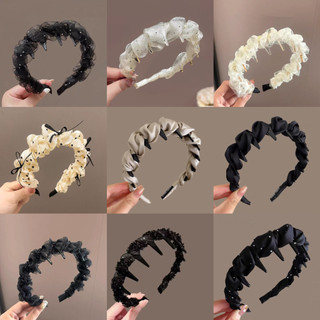 Băng đô xược xoắn vặn thừng phồng tóc cao cấp cho nữ, băng đô sóng chống trượt vải satin đính hạt