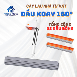 Cây lau nhà tự vắt thông minh đầu bông xoay 180 độ có thể đứng, tổng cộng 2 đầu bông bọt biển 33cm