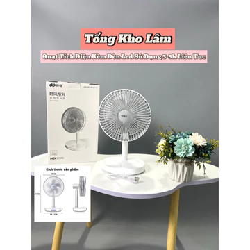 Quạt tích điện đứng KM kèm đèn led 3 chế độ gió dung lượng lớn 3600Amh quạt êm chống ồn