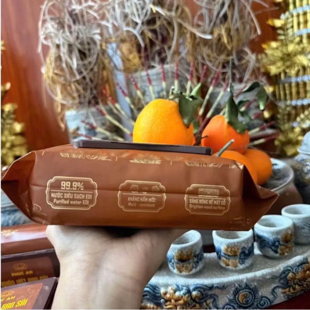 [ Giảm giá 70%] Thùng 24 gói khăn ướt bao sái hương trầm Phúc Tâm mềm nhẹ nhàng làm sạch các vật phẩm thờ cúng