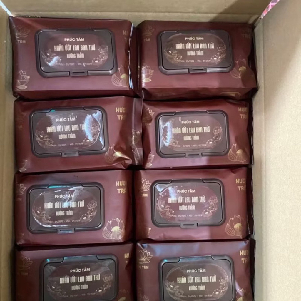 [ Giảm giá 70%] Thùng 24 gói khăn ướt bao sái hương trầm Phúc Tâm mềm nhẹ nhàng làm sạch các vật phẩm thờ cúng