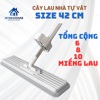 Cây lau nhà tự vắt thông minh bàn lau 42 cm gọn nhẹ dễ dùng, chổi lau nhà cỡ lớn kèm miếng lau