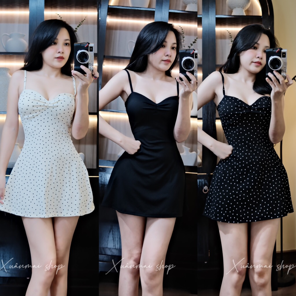 [DÂY BI] Đầm dây dáng A ngắn sẵn mút thun tăm lạnh co giãn Xuân Mai Shop