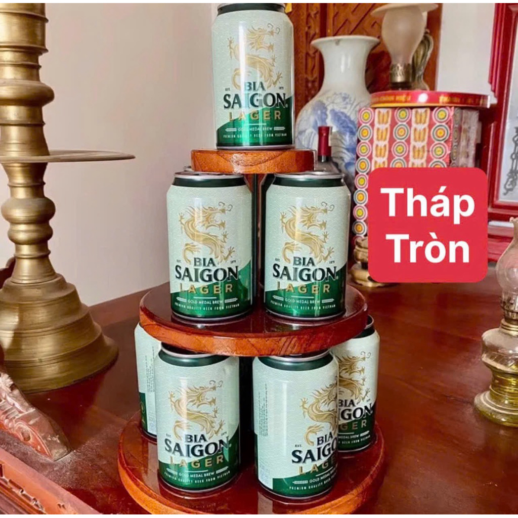 Tháp nước 3 tầng( hình tròn) bày bia nước ngọt , tháp bày gia tiên sang trọng tiện lợi