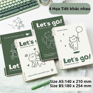 Sổ vở còng bìa lót hoạ tiết đơn Let's go làm vở sổ planer học sinh sinh viên + Ruột Giấy BONZAI