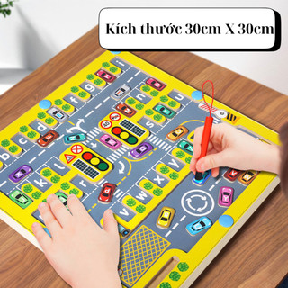 Đồ chơi giáo dục-Đồ chơi trí tuệ-Đồ chơi xe, Điều hành bãi xe vàng cao cấp kích thước 30cm x 30cm