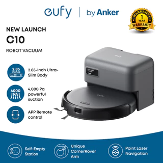 eufy by Anker Robot hút bụi Bàn chải mở rộng cạnh lực hút mạnh 4000Pa, thân máy siêu mỏng 2,85 inch C10