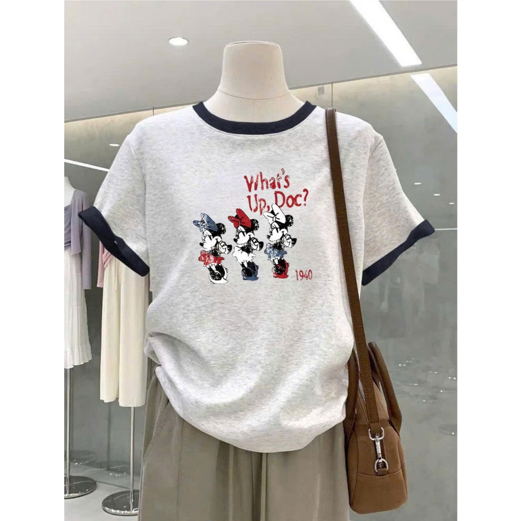 Áo thun nữ bo viền in hình JULY FASHION, Áo thun nữ xám bo viền Chất thun Cotton dày dặn mát mẻ