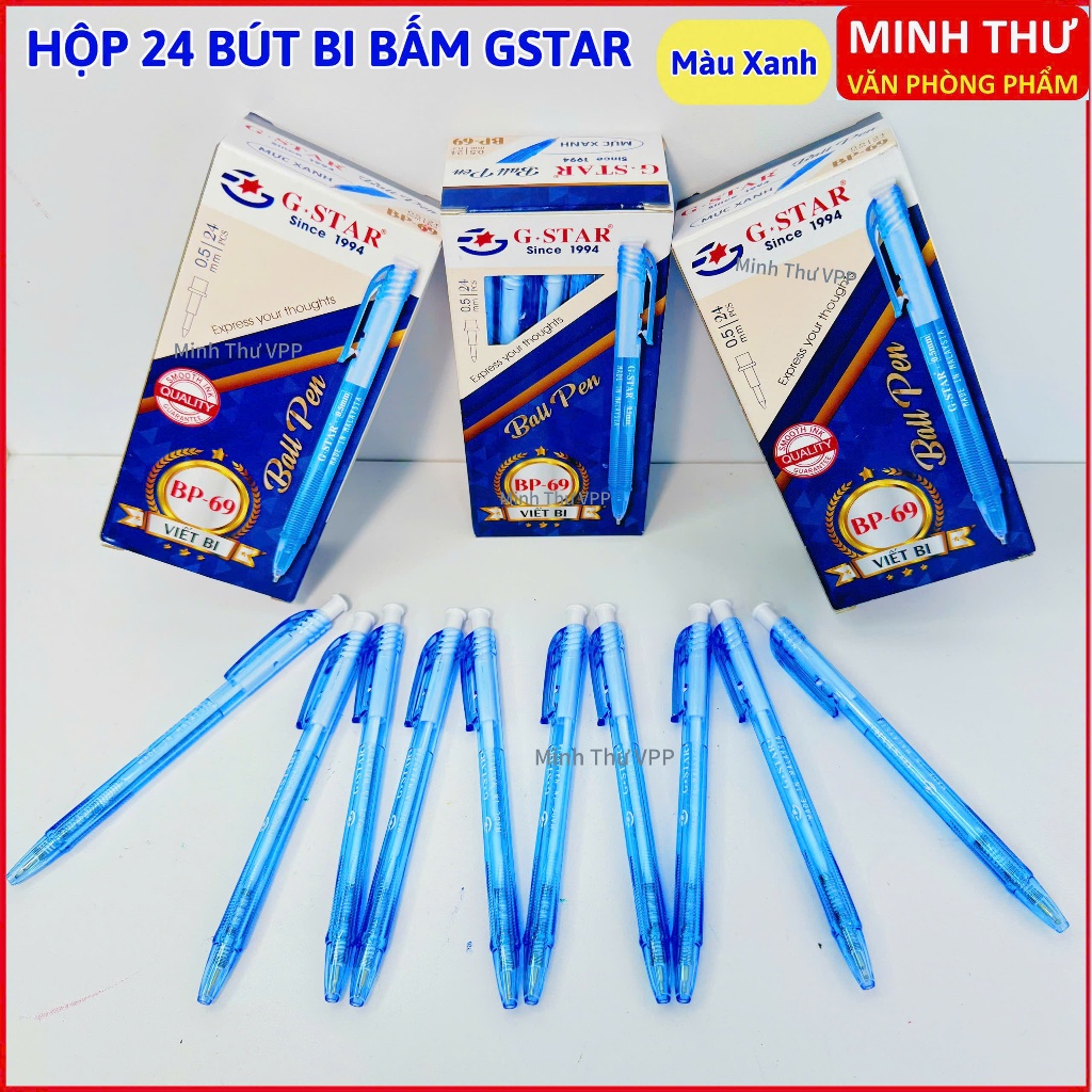 Hộp 24 Bút Bi Bấm Gstar BP69 Ngòi 0.5mm Mực Xanh Mực Đậm Màu Chuẩn ...