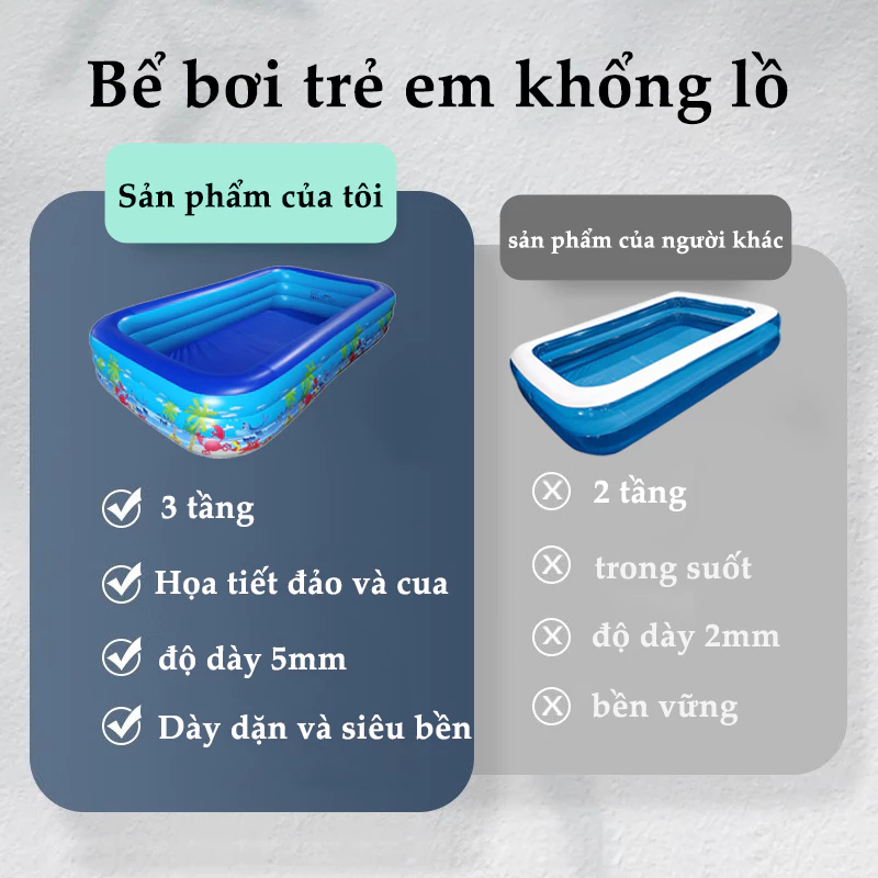 Trẻ em bơm hơi hồ bơi gia đình bơm hơi hồ bơi bền chất liệu PVC nhiều kích thước có thể lựa chọn với bơm không khí
