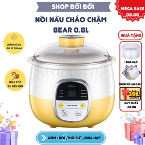 [1 Đổi 1] Nồi Nấu Cháo Chậm Bear SUBE001 0.8L - Bản Tiếng Việt, 7 Chế Độ Nấu, Hẹn Giờ