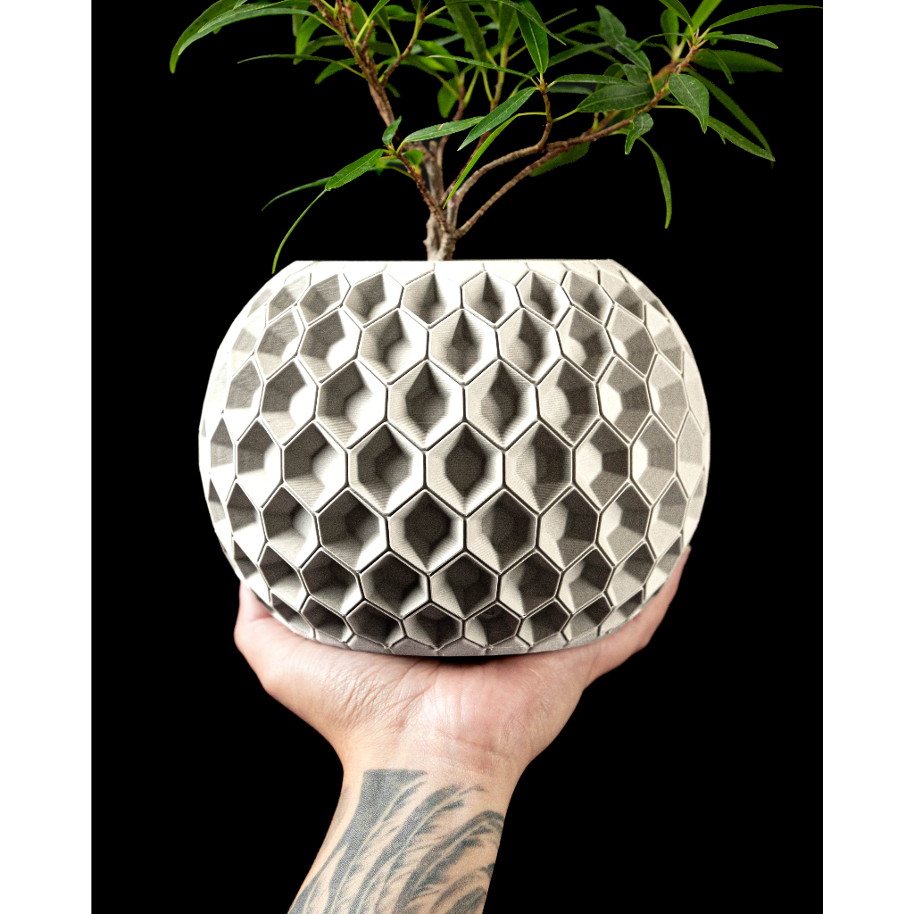 Chậu cây trang trí, tặng kèm nametag (quà tặng) - Mẫu Hexa - ArtPrint3D