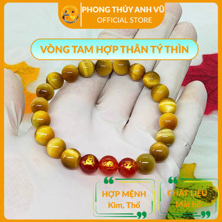 Vòng phong thủy mệnh kim tam hợp thân tý thìn - mắt hổ vàng nâu - size 8 10 12ly - may mắn tài lộc