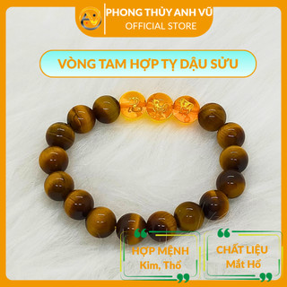 Vòng tay phong thủy mệnh thổ tỵ dậu sửu - chất liệu mắt hổ vàng nâu - có khai quang may mắn tài lộc