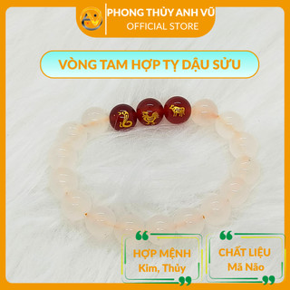 Vòng tam hợp tỵ dậu sửu chất liệu mã não trắng - cho nữ mệnh kim, mệnh thủy - may mắn tài lộc