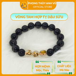 Vòng tay mã não đen tam hợp tỵ dậu sửu - size 8 10 12ly - may mắn tài lộc - bảo hành 12 tháng