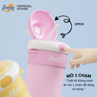 Bình Nước Giữ Nhiệt Dung Tích 450ml - Bình Thủy Tinh Bọc Nhựa Cho Bé Đi Học,  Có Ống Hút Tiện Lợi, Nắp Thú Dễ Thương