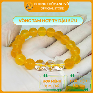 Vòng tam hợp quý thần tỵ dậu sửu chất liệu mã não vàng đã khai quang - may mắn tài lộc
