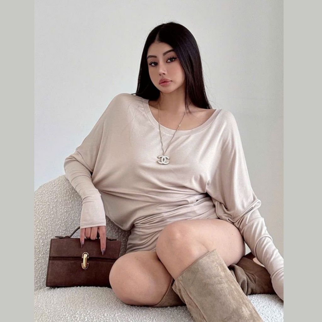Áo thun cánh dơi tay dài Sicily dáng rộng trễ vai CDTD