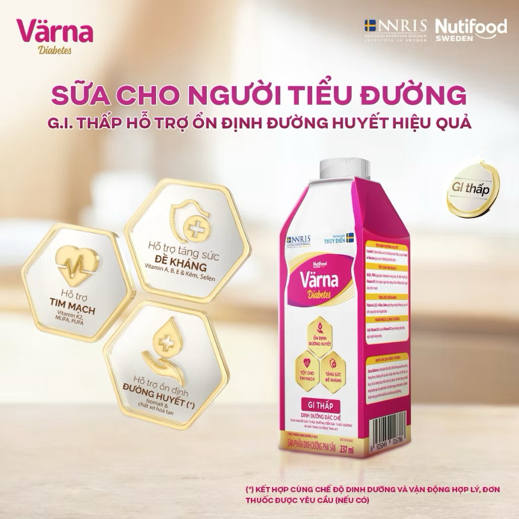 COMBO 2 Thùng 24 Hộp Sữa Bột Pha Sẵn Värna Diabetes Hộp Giấy 237ml - [Ổn Định Đường Huyết]