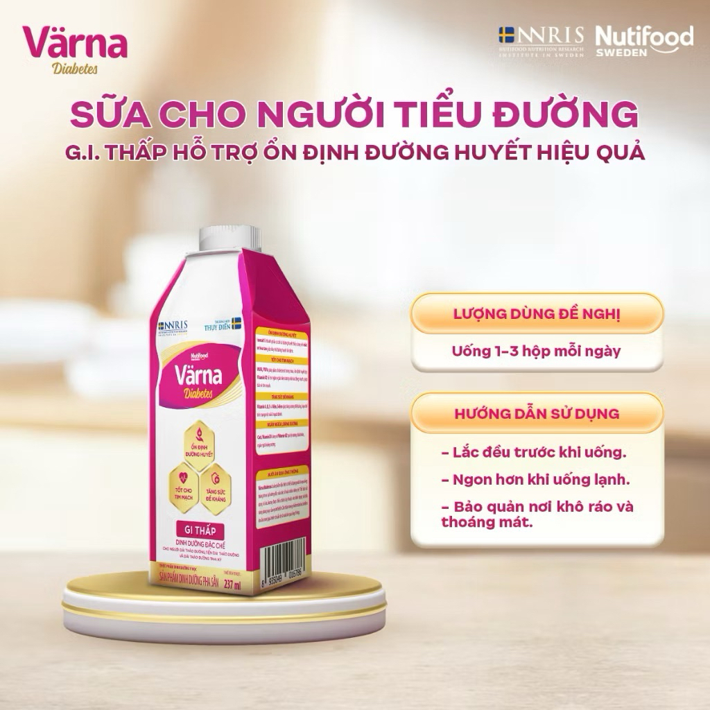 COMBO 2 Thùng 24 Hộp Sữa Bột Pha Sẵn Värna Diabetes Hộp Giấy 237ml - [Ổn Định Đường Huyết]