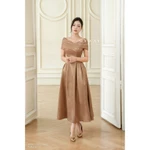 Đầm Nhung Đỏ Nữ Dự Tiệc MY WAY Trễ Vai Dáng Xoè Sang Trọng 9MD21352 — ảnh 3