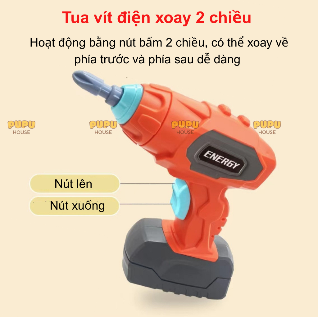 Đồ Chơi Lắp Ráp, Bộ Dụng Cụ Kỹ Thuật Kỹ Sư Cho Bé, Đồ Chơi Máy Khoan Điện Bằng Nhựa - Đồ Chơi PUPU HOUSE