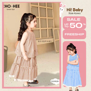 Set Váy Xinh Cho Bé, Bộ Váy Bé Gái Áo Cổ Yếm Chân Váy Caro Phối Ren Xinh Cho Bé Gái Đi Biển, Đi Chơi