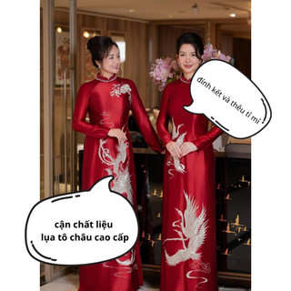 Áo dài bà sui màu đỏ thêu họa tiết Phượng Hoàng đính kết thủ công cổ truyền thống tay dài 2026
