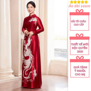 Áo dài bà sui màu đỏ thêu họa tiết Phượng Hoàng đính kết thủ công cổ truyền thống tay dài 2026