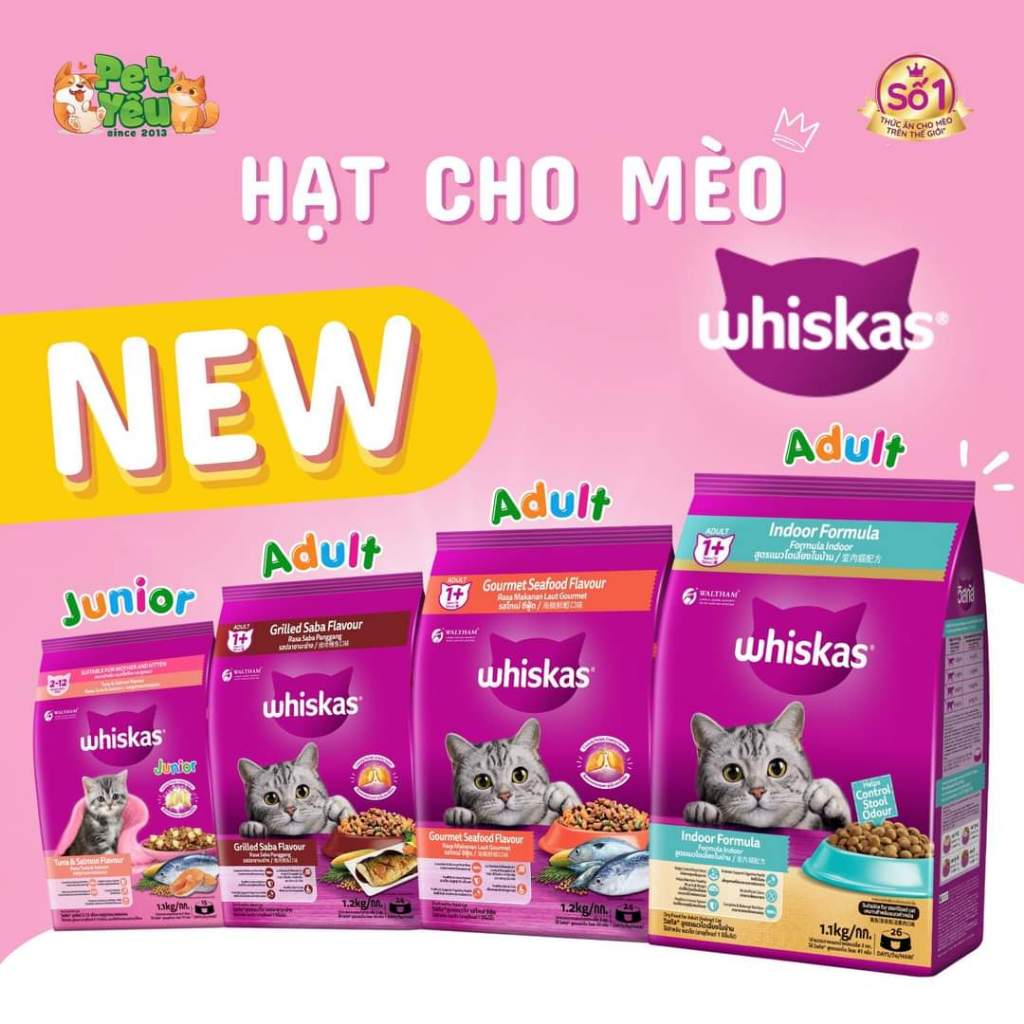 Thức Ăn Mèo Whiskas 1,2kg – 1,1kg Dạng Hạt Cho Mèo Lớn Và Mèo Con